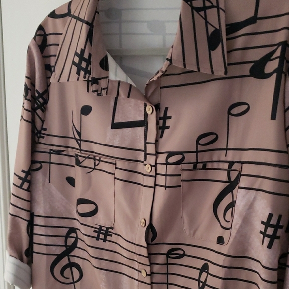 Pink Musical Notes Button-Up Shirt - Picture 6 of 7
